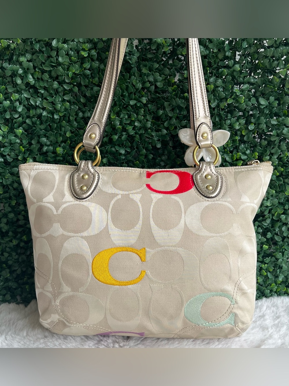COACH Poppy Y2K Glam Bag Charm Op Art Tote Shoulder Bag 23521 - Picture 5 of 11